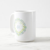 Multi-coloured Pastel Floral Wreath and Monogram コーヒーマグカップ (正面左)