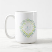 Multi-coloured Pastel Floral Wreath and Monogram コーヒーマグカップ (左)