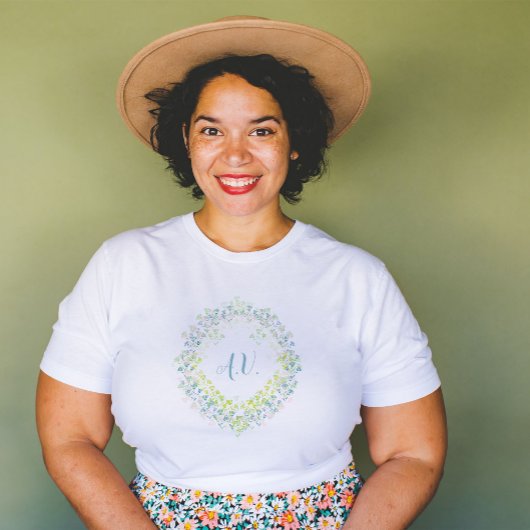 Multi-coloured Pastel Floral Wreath and Monograms Tシャツ