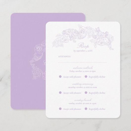 Multi Event Victorian Purple Romantic RSVP Card (正面/裏面)