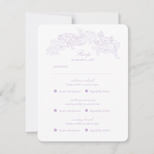 Multi Event Victorian Purple Romantic RSVP Card (正面)