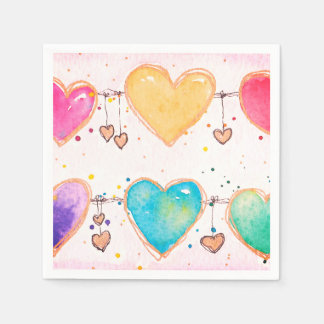 Multi Heart Watercolor Valentine Cocktail Napkin スタンダードカクテルナプキン