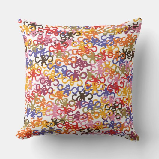 Multi-Monkey Business Throw Pillow クッション (正面)