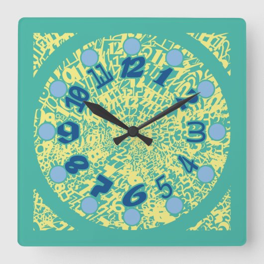 MULTI NUMBERS PASTEL COLORS BY MASANSER スクエア壁時計 (正面)