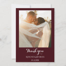 Multi photo Burgundy Wedding   Flat Thank You Card サンキューカード