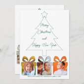 Multi Photo Green Unique Modern Merry Christmas シーズンカード (正面/裏面)