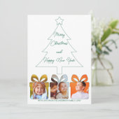 Multi Photo Green Unique Modern Merry Christmas シーズンカード (スタンド正面)