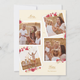 multi photo merry christmas floral botanical シーズンカード
