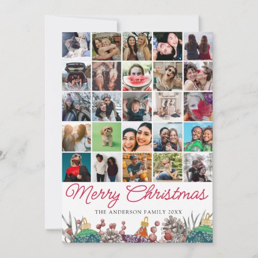 Multi Photo Red & Green Botancial Christmas シーズンカード (正面)