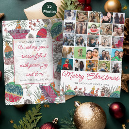 Multi Photo Red & Green Botancial Christmas シーズンカード