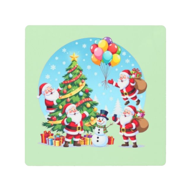 **“Multi-Santa Christmas Fun – 3D Cartoon Transpar メタルプリント (正面)