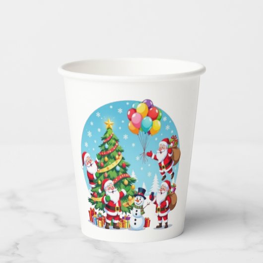 **“Multi-Santa Christmas Fun – 3D Cartoon Transpar 紙コップ (裏面)