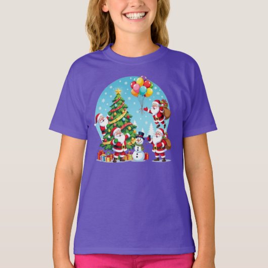 **“Multi-Santa Christmas Fun – 3D Cartoon Transpar Tシャツ (正面)