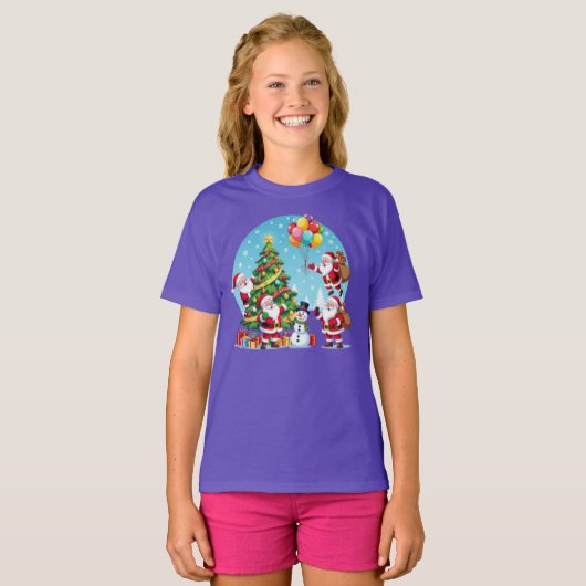 **“Multi-Santa Christmas Fun – 3D Cartoon Transpar Tシャツ (正面フル)