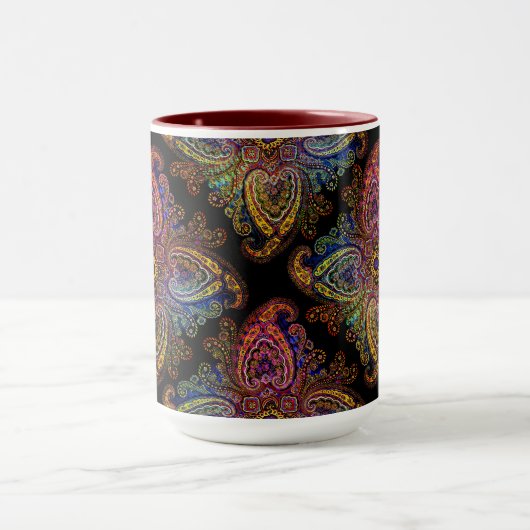 Multicilored Paisley on Black Background マグカップ (中央)