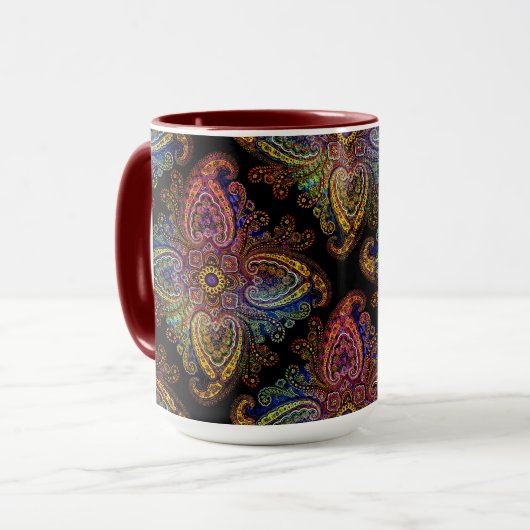 Multicilored Paisley on Black Background マグカップ (正面左)