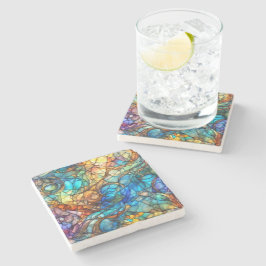 Multicolor Abstract 77 Stained Glass style ストーンコースター