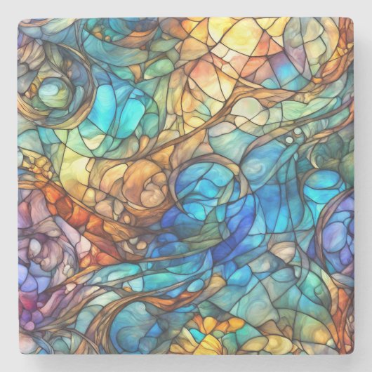 Multicolor Abstract 77 Stained Glass style ストーンコースター (正面)