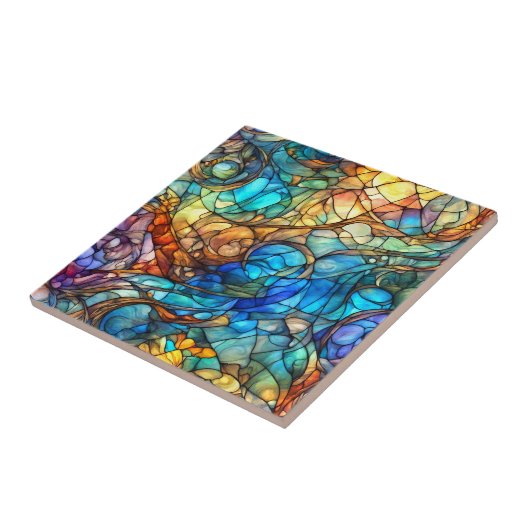 Multicolor Abstract 77 Stained Glass style タイル (側面)
