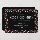 Multicolor Christmas Lights Black Business シーズンカード (正面/裏面)
