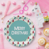 Multicolor Christmas Trees Pattern ペーパープレート (パーティー)