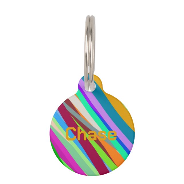 Multicolor diagonal line pattern  ペット　ネームタグ (正面)
