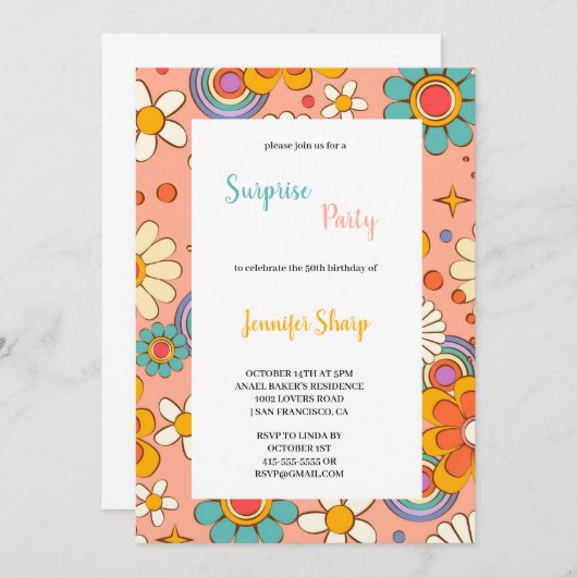 MULTICOLOR FLOWERS BIRTHDAY INVITATION 招待状 (正面/裏面)