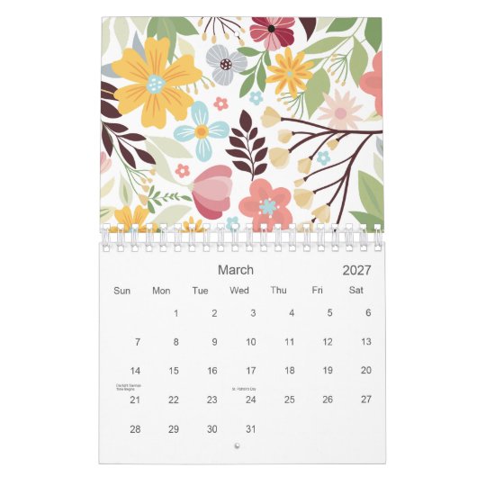 Multicolor Hand Drawn Floral 2026 カレンダー (3月 2027)
