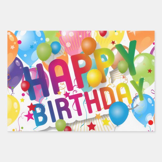 Multicolor Happy Birthday Flat Sheet Gift Wrap ラッピングペーパーシート