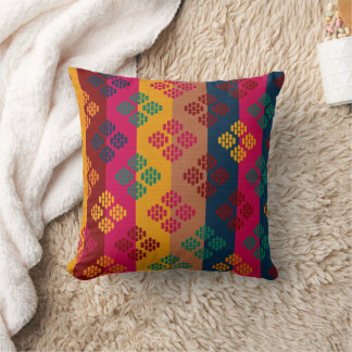 Multicolor Ikat Geometric Decorative Pillow クッション