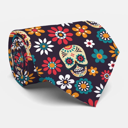 multicolor skull floral pattern ネクタイ (ロール)