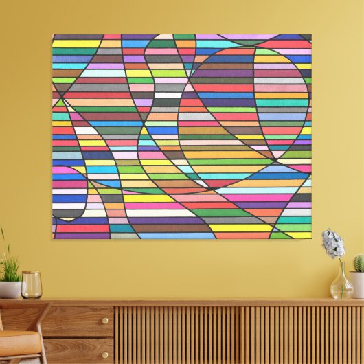 Multicolor Striped Abstract with Flowing Curves キャンバスプリント (インサイチュ (リビング))