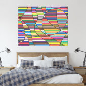 Multicolor Striped Abstract with Flowing Curves キャンバスプリント (インサイチュ (寝室))