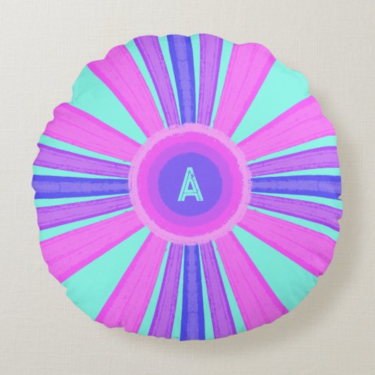 Multicolor Striped Monogram  ラウンドクッション (正面)