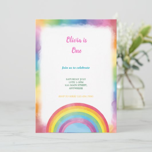 multicolor watercolor rainbow birthday  invitation 招待状 (スタンド正面)