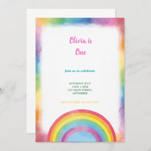 multicolor watercolor rainbow birthday  invitation 招待状 (正面/裏面)