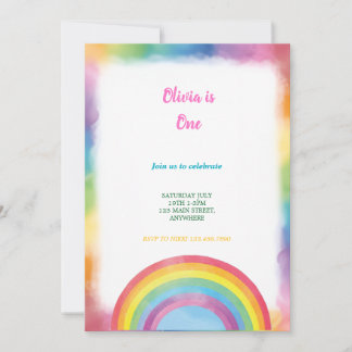 multicolor watercolor rainbow birthday  invitation 招待状
