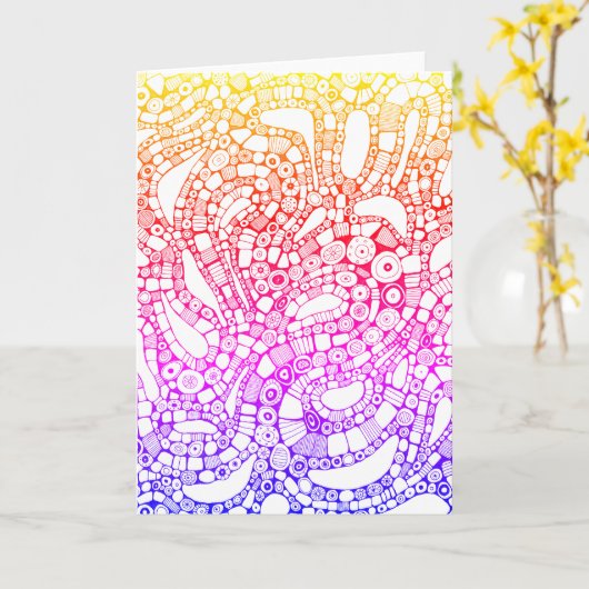 Multicolor Wavy Circles Square Abstract Drawing カード (黄色い花)