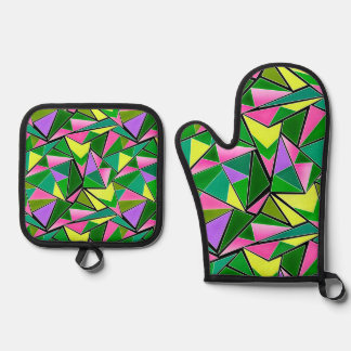 Multicolored bright neon geometric pattern 鍋つかみ&鍋敷きセット