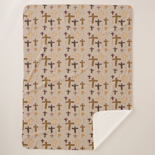Multicolored Christian Crosses on Beige シェルパブランケット (正面)