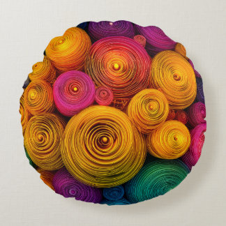 Multicolored concentric circles abstract texture ラウンドクッション