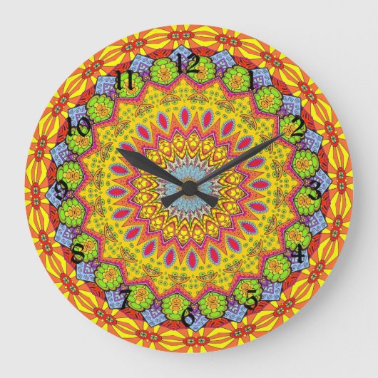 Multicolored decorative mandala ラージ壁時計 (正面)