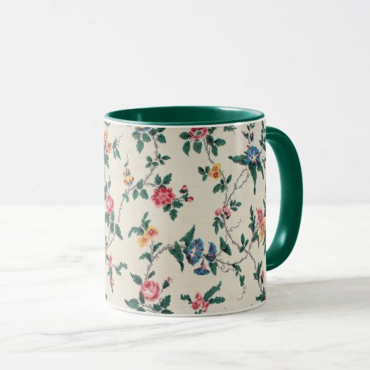Multicolored flower pattern green trim, マグカップ (正面右)