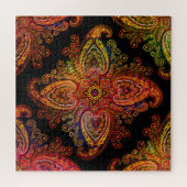 Multicolored Paisley Motiff on Black  02 ジグソーパズル (横)