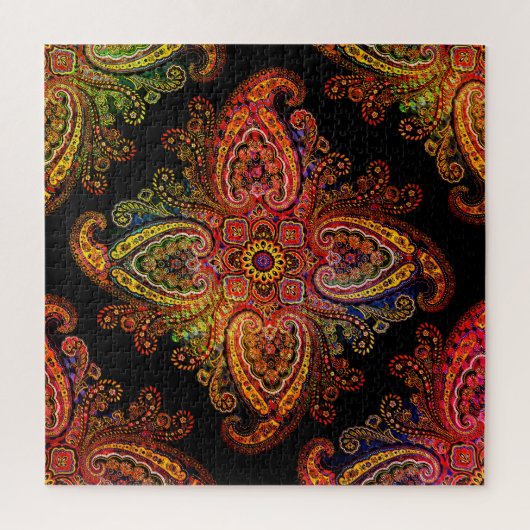Multicolored Paisley Motiff on Black  02 ジグソーパズル (縦)