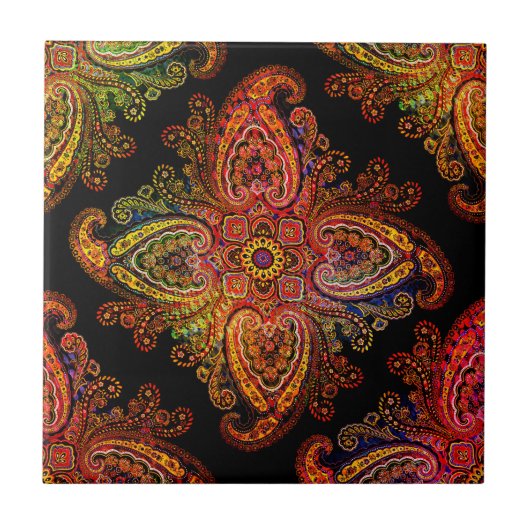 Multicolored Paisley Motiff on Black  02 タイル (正面)
