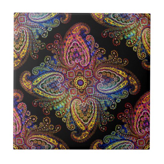 Multicolored Pinweel Paisley  on Black タイル (正面)