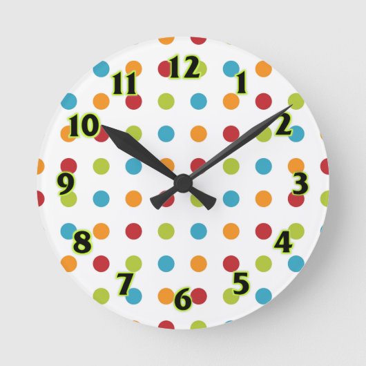 Multicolored Polka Dots ラウンド壁時計 (正面)