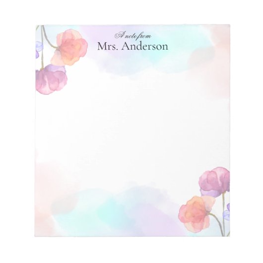 Multicolored Simple Floral Teacher Notepad ノートパッド (正面)