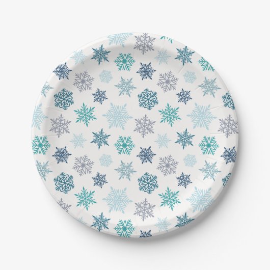 Multicolored snowflake pattern – winter christmas ペーパープレート (正面)